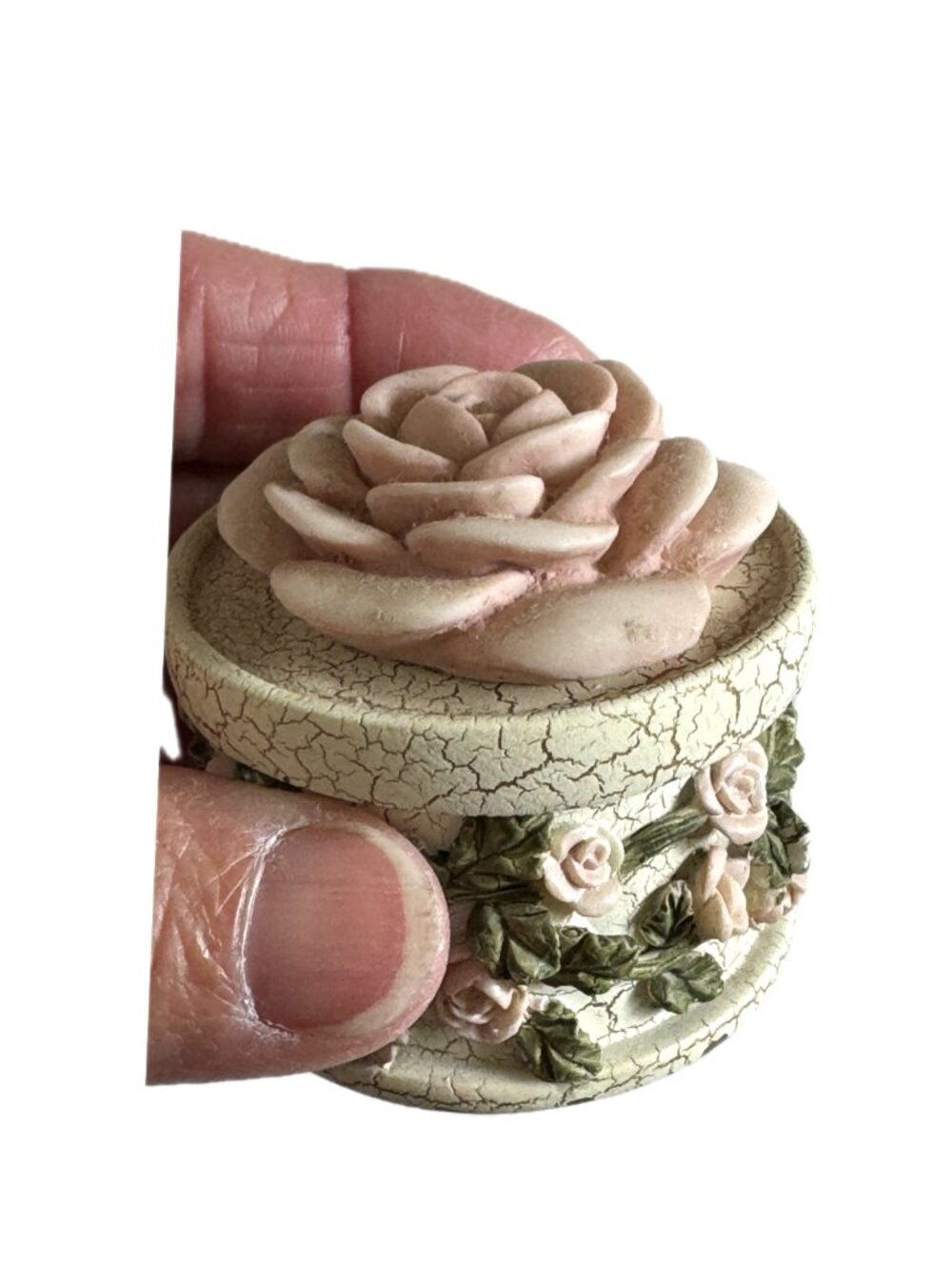 Mini Rose Trinket Box Pink Victorian Marble 2" Dezine97